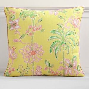 Lilly Pulitzer Yellow Pillow Cover with Pink and Green Floral Design